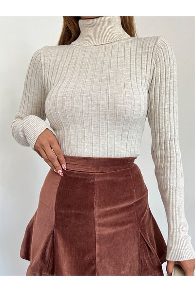 Modamorfo Turtleneck Ribbed Knitwear Sweater - Stone
