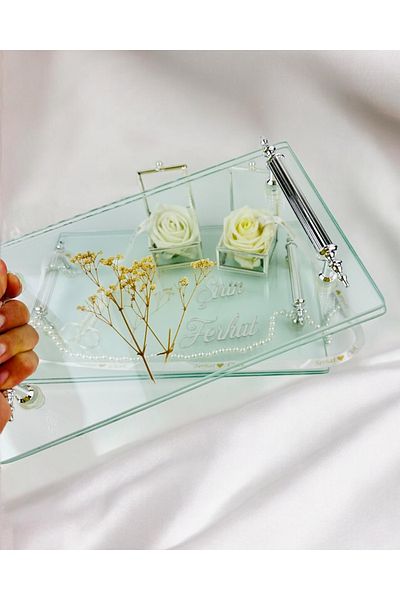 CyzHome Reflection Silver Transparent Promise Tray and Groom Coffee Tray
