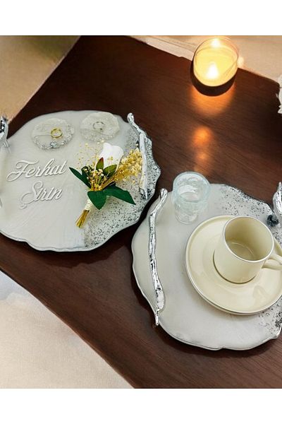 CyzHome Enchant Silver Polyester Promise Tray and Groom Coffee Cup Tray