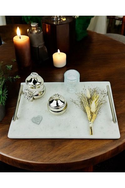 CyzHome Silver Marble Promise Tray and Groom Coffee Cup Tray
