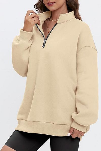 GHASSY CO. Ghassy Co. Γυναικεία vintage μπλούζα με μισό φερμουάρ Oversize Βαμβακερή φούτερ με κορδέλα μέσα