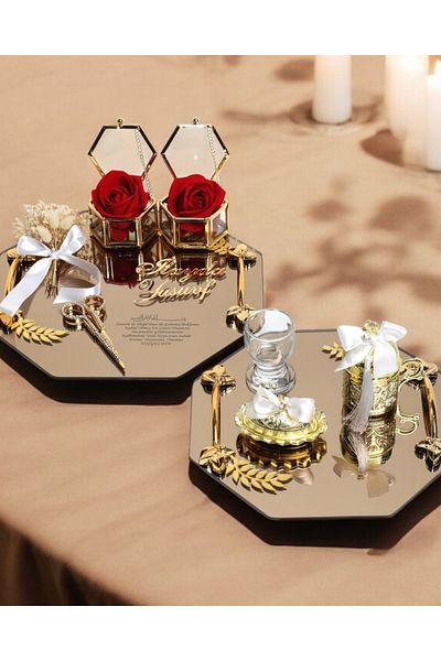 CyzHome Affinity Octagonal Gold Promise Engagement Tray and Groom Coffee Cup Tray