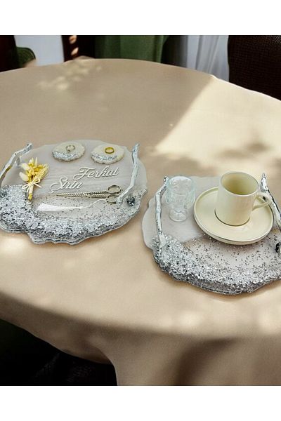 CyzHome Enchant Silver Polyester Promise Tray and Groom Coffee Cup Tray