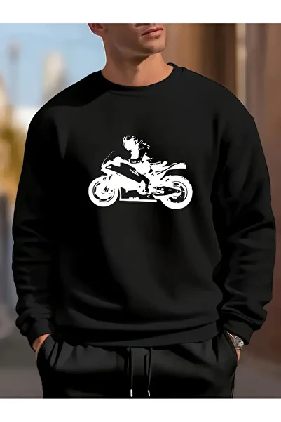 Elfa Tekstil Unisex Motor Printed Crew Neck Sweatshirt