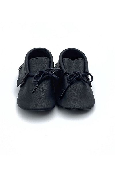 Asa Bebek Çocuk Baby Girl, Boy, Black Handmade Lace-Up Moccasin Baby Shoes