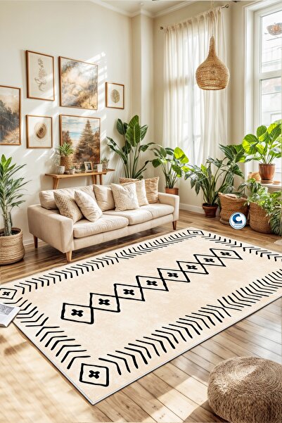 Confidence Home Makinede Yıkanabilir Kaymaz Taban Leke Tutmaz Bej Mutfak Halı...