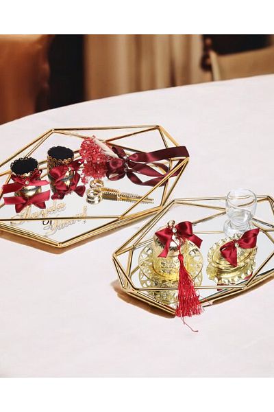 CyzHome Elation Gold Prism - Red Engagement and Groom Tray, Coffee Cup Tray