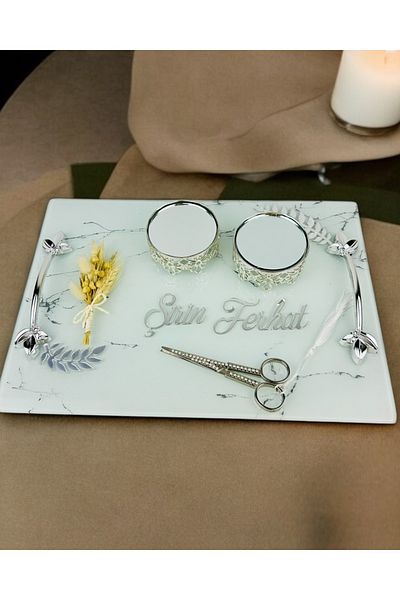 CyzHome Loyalty White Patterned Silver Engagement Tray