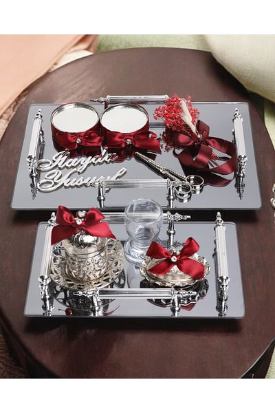 CyzHome Reverence Silver Promise Tray and Groom Coffee Cup Tray