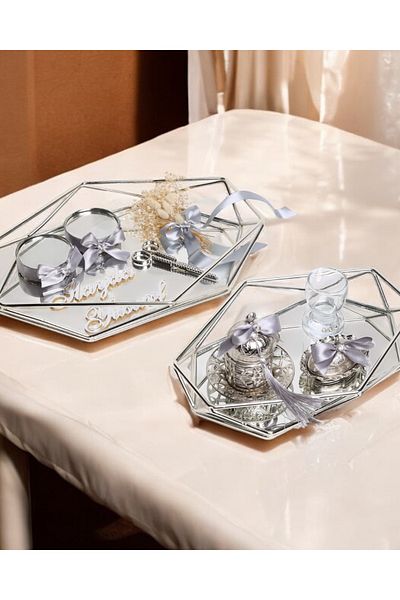 CyzHome Elation Silver Prism Promise Engagement Tray and Groom Coffee Cup Tray