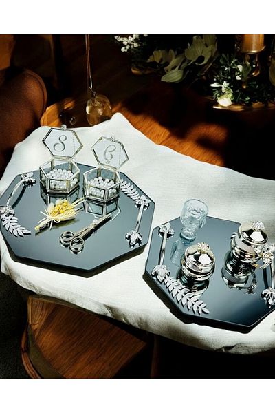 CyzHome Fusion Octagonal Silver Promise Engagement Tray