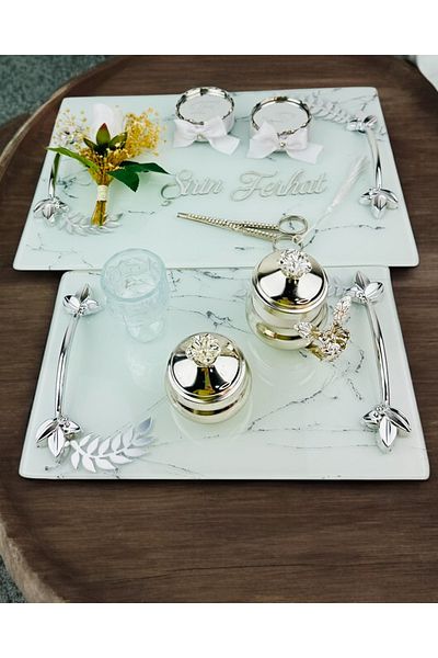CyzHome Loyalty White Patterned Silver Engagement Tray