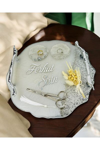 CyzHome Enchant Silver Polyester Promise Tray and Groom Coffee Cup Tray