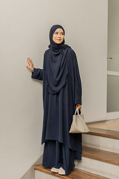 Hasna Tesettür Duha Siyah 3’lü Abaya Tesettür Takım Etek Tunik Ve Şal