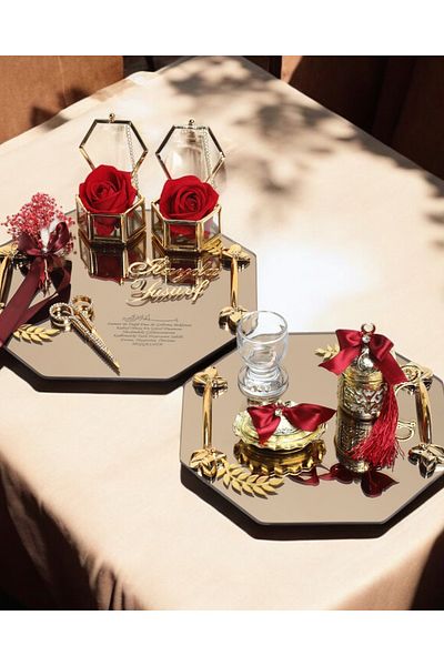 CyzHome Affinity Octagonal Gold Promise Engagement Tray and Groom Coffee Cup Tray