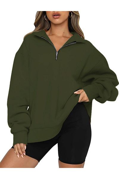 GHASSY CO. Ghassy Co. Γυναικεία vintage μπλούζα με μισό φερμουάρ Oversize Βαμβακερή φούτερ με κορδέλα μέσα