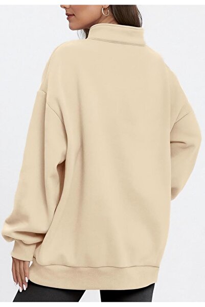 GHASSY CO. Ghassy Co. Γυναικεία vintage μπλούζα με μισό φερμουάρ Oversize Βαμβακερή φούτερ με κορδέλα μέσα