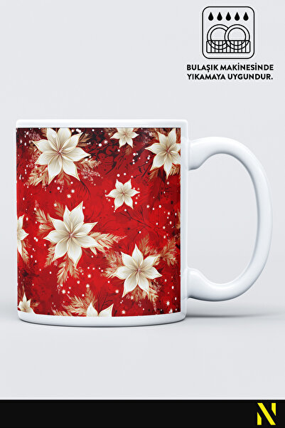 nilizma Christmas New Year Themed Floral Patterned Mug Cup Mug 330 ml