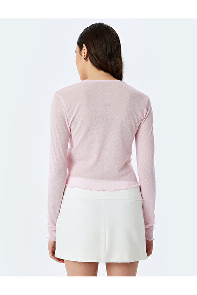 Koton Μακρυμάνικη μπλούζα με λαιμόκοψη V με λεπτομέρεια βολάν