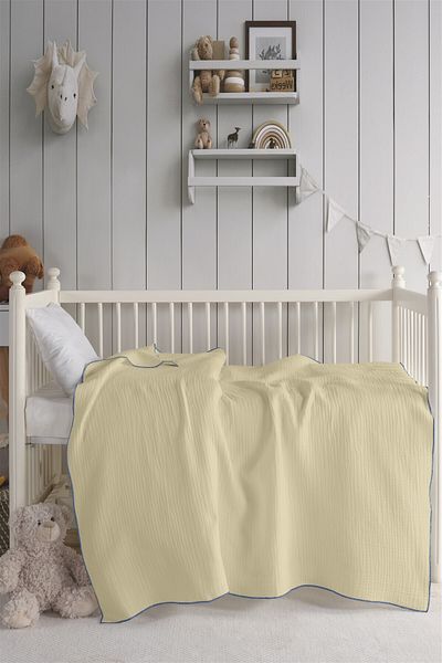Evim Organic Cotton 4 Layer Baby Blanket 120X120 cm Beige-Blue