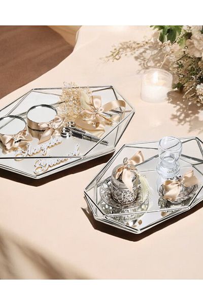 CyzHome Elation Silver Prism Promise Engagement Tray and Groom Coffee Cup Tray