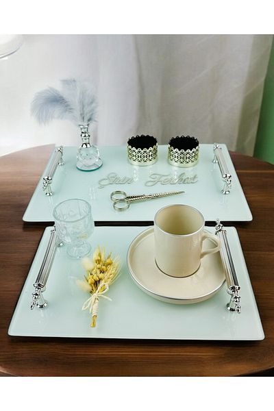 CyzHome Harmonized White Promise Tray and Groom Coffee Cup