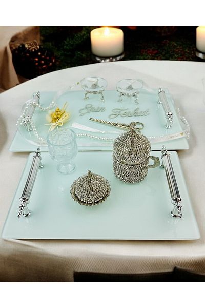 CyzHome Harmonized White Promise Tray and Groom Coffee Cup