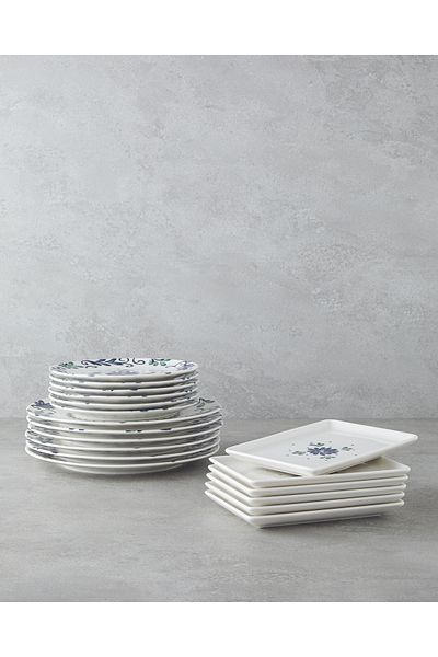 English Home Mistia 18 Piece Blue Porcelain Breakfast and Presentation Set - 6 Person