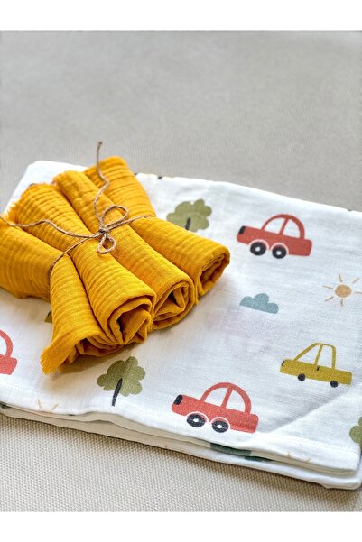 BETSY STUDIO 100% Cotton Baby Mouth Wipes Set of 4 Yellow Shoulder Cover Sweat Wipes