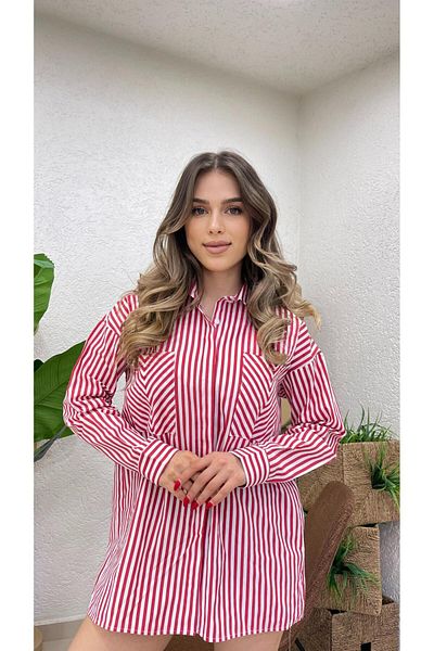 MODA Red Striped Shirt with Pocket Detail