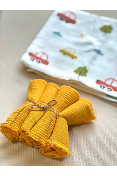 BETSY STUDIO 100% Cotton Baby Mouth Wipes Set of 4 Yellow Shoulder Cover Sweat Wipes