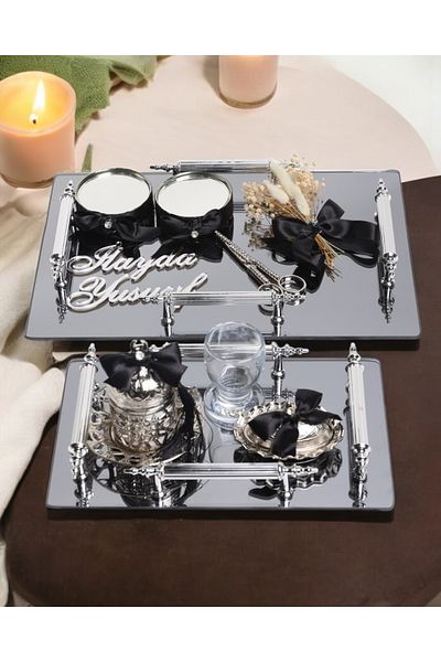 CyzHome Reverence Silver Promise Tray and Groom Coffee Cup Tray