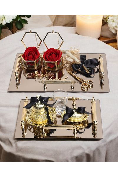 CyzHome Reverence Gold Black Promise and Groom Tray Set
