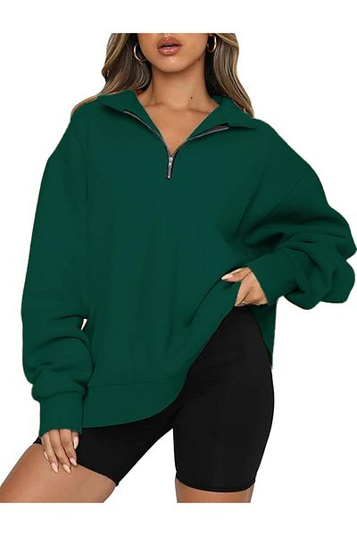 GHASSY CO. Ghassy Co. Women's Vintage Half Zip Oversize Cotton Sweatshirt with Raised Inside
