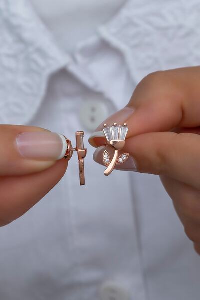 Nereze 925 Ayar Gümüş Baget Taşlı Lale Küpe