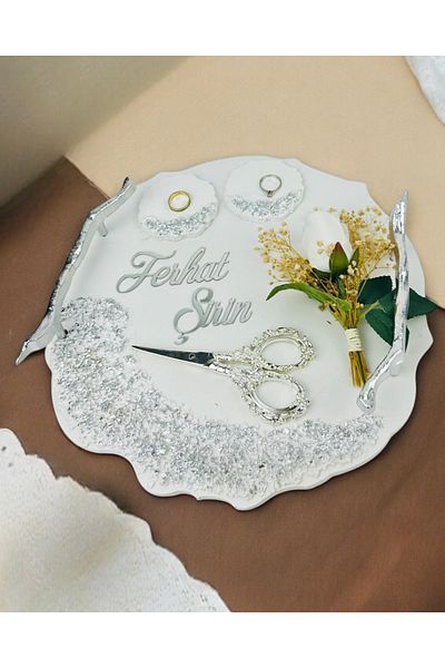 CyzHome Enchant Silver Polyester Promise Tray and Groom Coffee Cup Tray