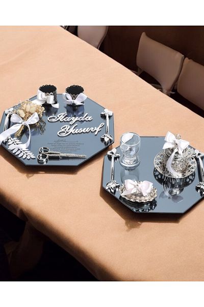 CyzHome Affinity Bridegroom Coffee Cup Tray with Octagonal Silver Promise and Engagement Tray