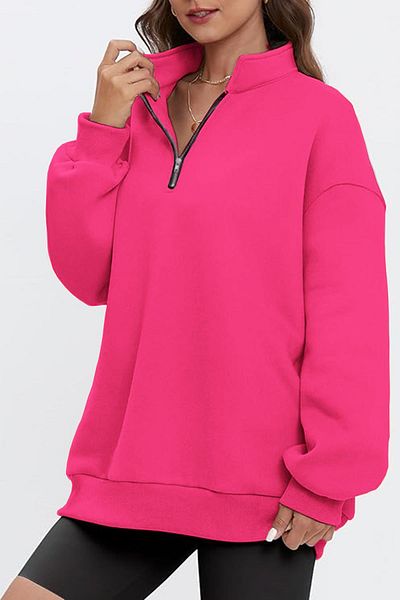 GHASSY CO. Ghassy Co. Γυναικεία vintage μπλούζα με μισό φερμουάρ Oversize Βαμβακερή φούτερ με κορδέλα μέσα