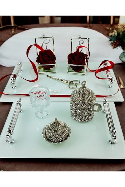 CyzHome Harmonized White Promise Tray and Groom Coffee Cup