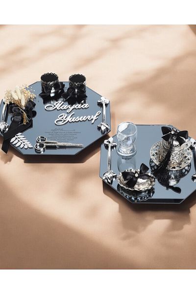 CyzHome Affinity Bridegroom Coffee Cup Tray with Octagonal Silver Promise and Engagement Tray
