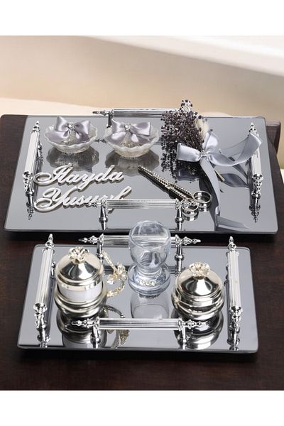 CyzHome Reverence Grey Silver 4 Handles Promise and Engagement Tray