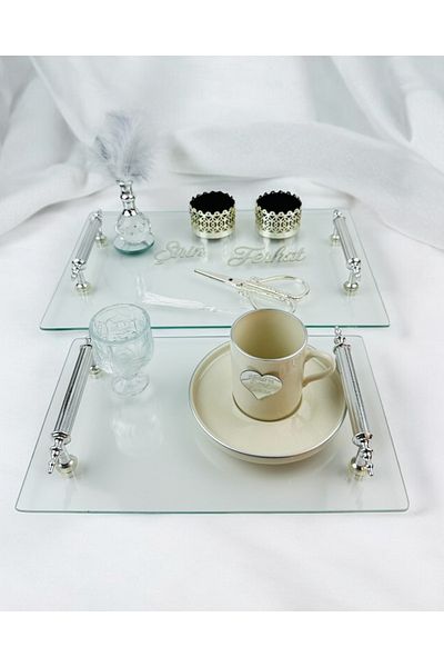 CyzHome Devotion Silver Transparent Promise and Engagement Tray Set