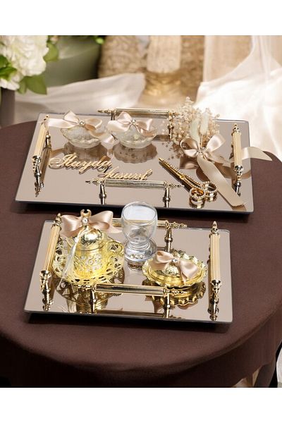 CyzHome Reverence Gold 4 Handle Promise Tray and Engagement Tray Set