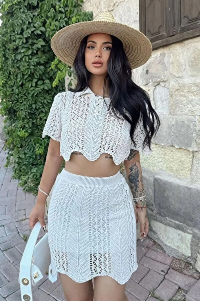 Swana Set de tricotaje crop fustă și top