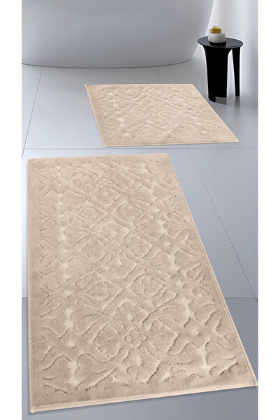 Cotton Crafty طقم سجادة حمام منسوجة من القطن، طقم سجادة حمام لارا مكون من قطعتين 60x100 - 60x50