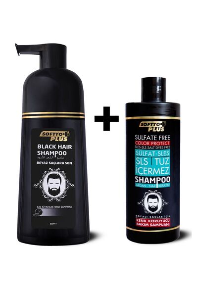 soffto plus Black Hair Shampoo 350ml & Boya Koruyucu Şampuan 400ml | Siyah Sa...