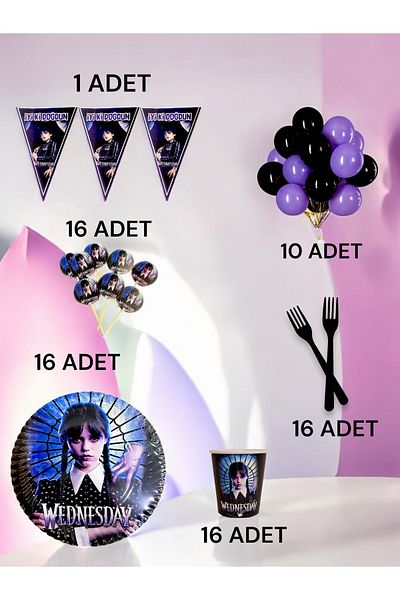VibeHome Wednesday Themed m Pack for 16 - Birthday Party and Fun Events