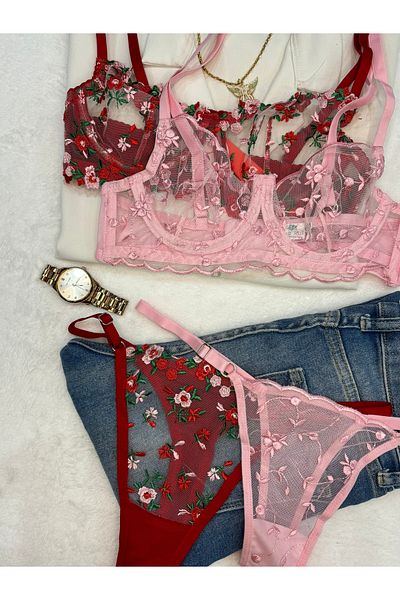 İNKO İÇ GİYİM Set de sutien din tul cu sârmă florală (tanga sutien)