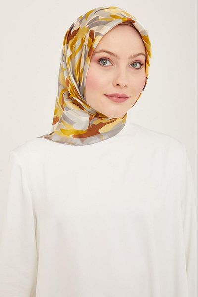 Armine Gray Gold Camouflage Butterfly Patterned Tivil Silk Scarf
