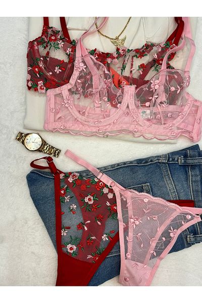 İNKO İÇ GİYİM Set de sutien din tul cu sârmă florală (tanga sutien)
